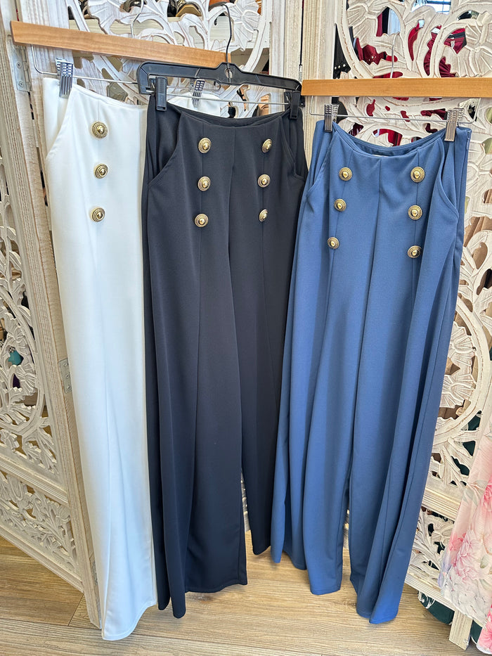 Button Wide Leg Pants - Estira Mucho, Very Stretchy