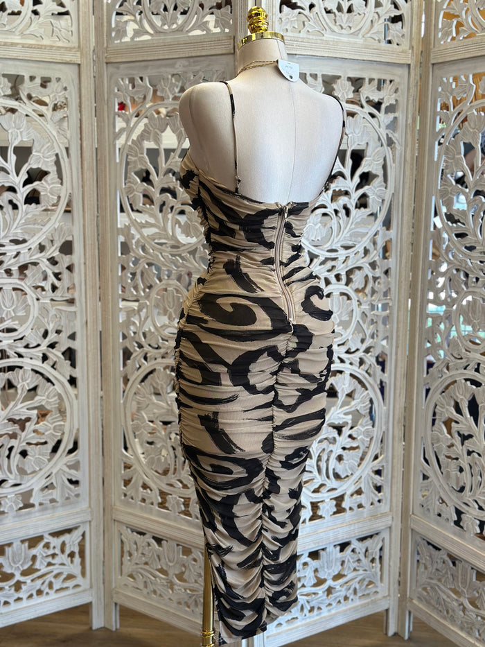 Cami Beige Pattern Dress- Stretchy , Estira