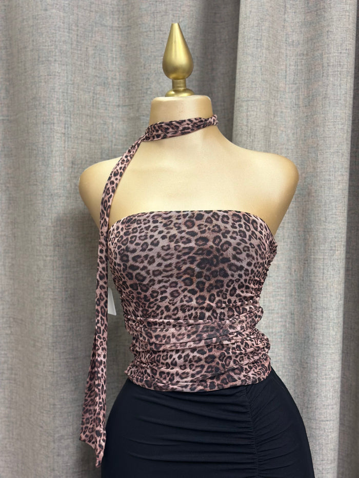 Cheetah Strapless Blouse with Scarf - Estira, Stretchy