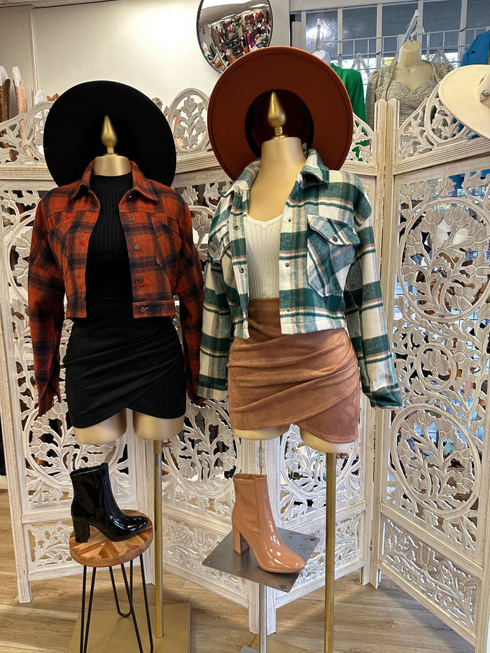 Cognac Cropped Plaid Jacket