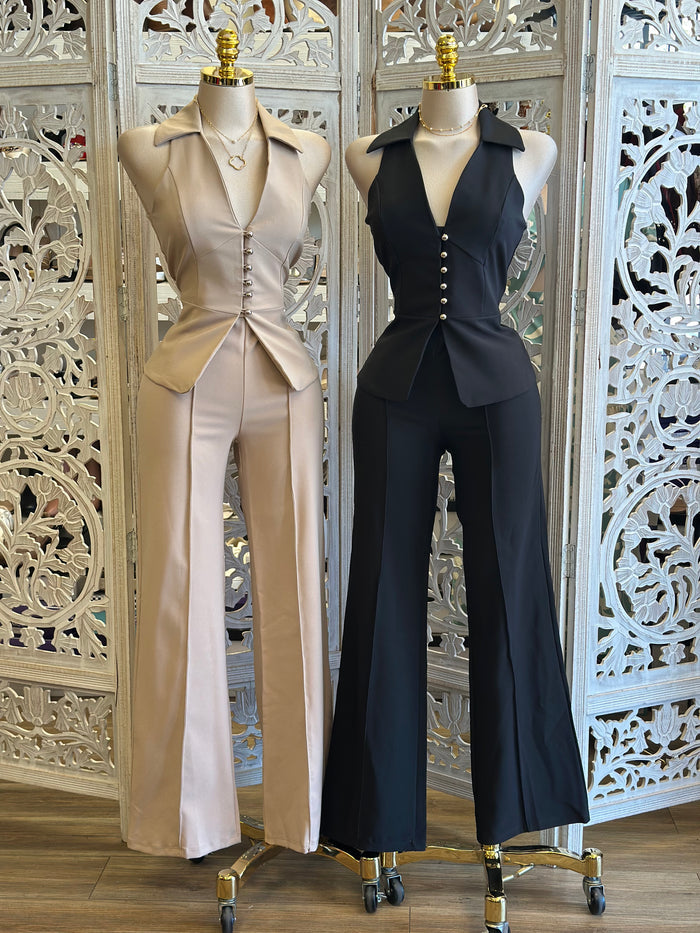 Collard Vest Set- Estira Poco , Slightly Stretchy