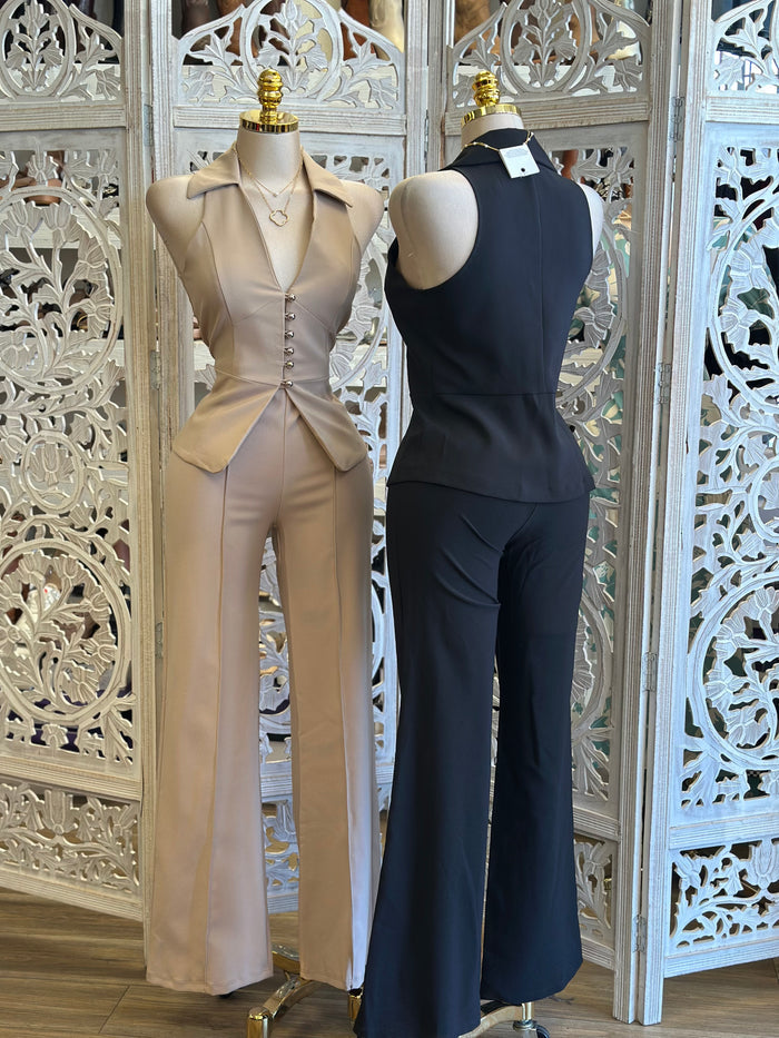 Collard Vest Set- Estira Poco , Slightly Stretchy