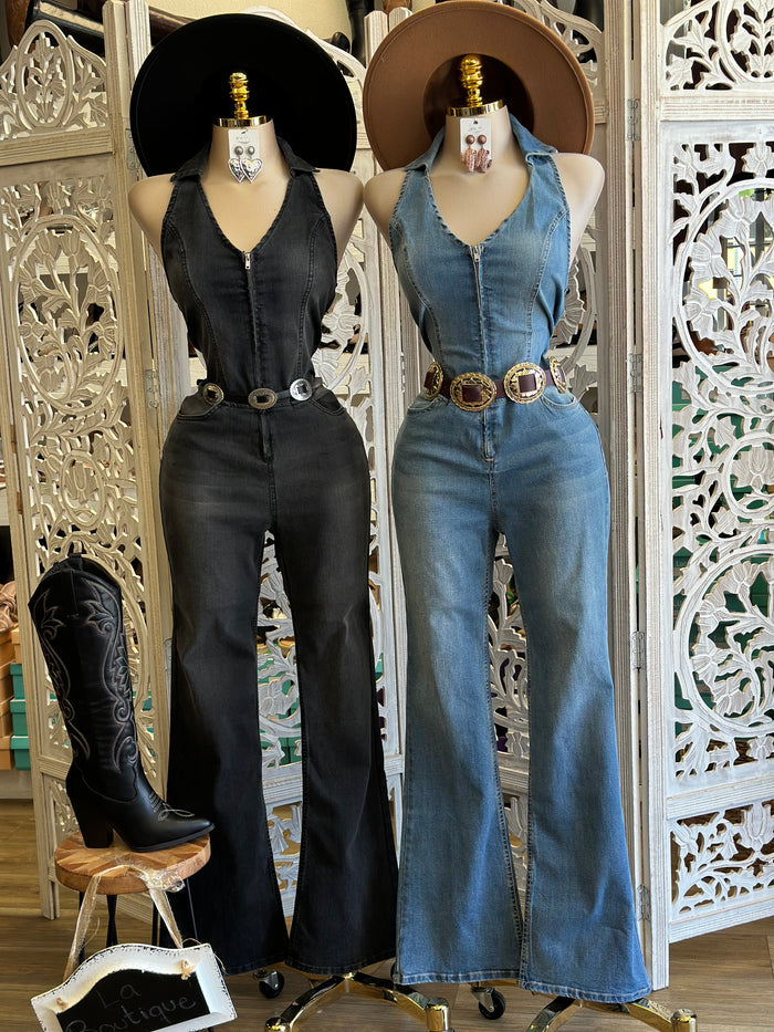 Collard Zip Up Jumpsuit-Estira, Stretchy