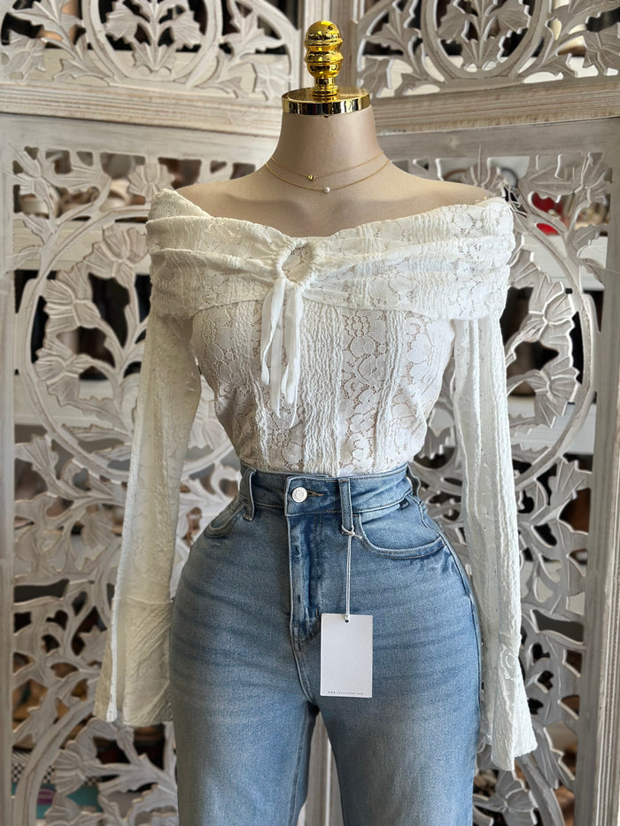 Corset Lace Off Shoulder Top- Estira, Stretchy