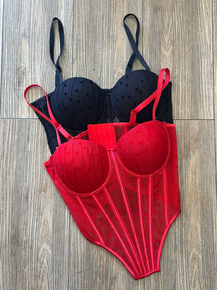 Corset Mesh Heart Scatter Top- Estira, Stretchy