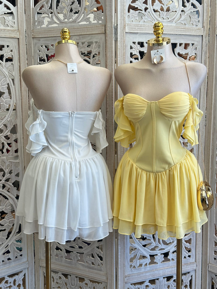 Corset Off Shoulder Mini Dress- Estira, Stretchy
