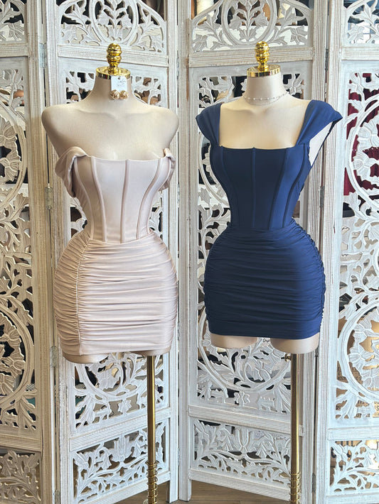 Corset Off Shoulder Mini Dress-Stretchy, Estira