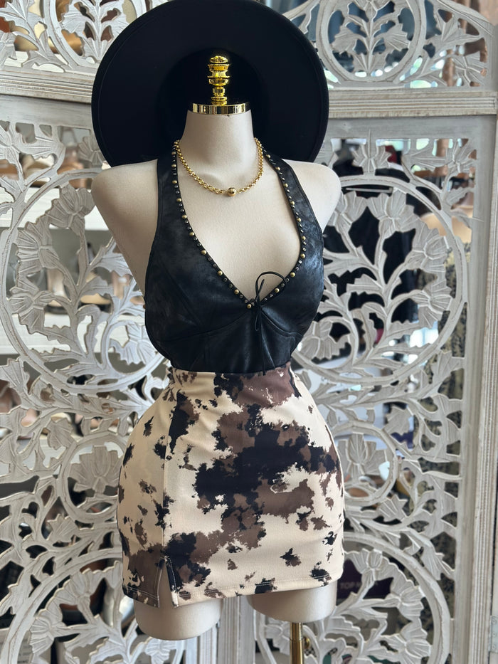 Cow Print Multi Color Mini Skirt-  Stretchy ,  Estira