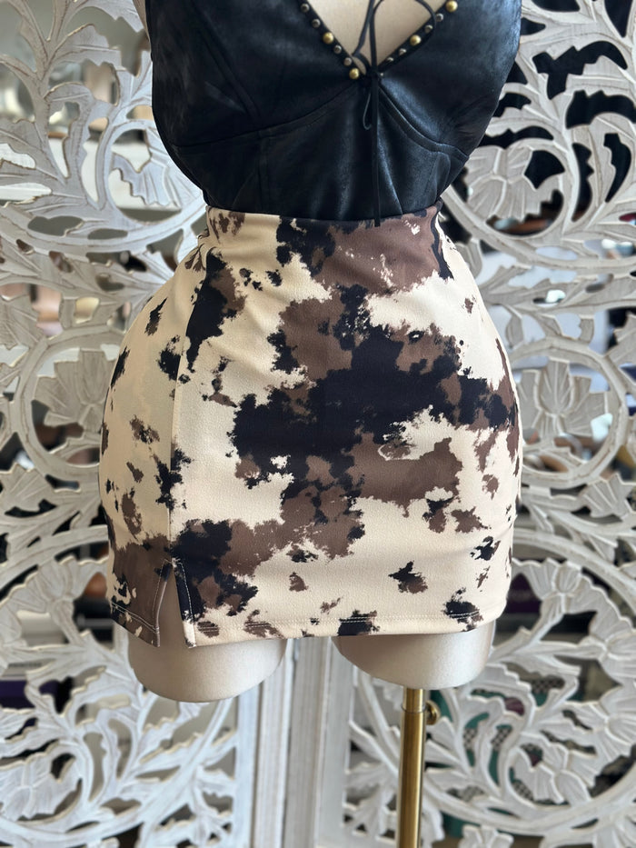 Cow Print Multi Color Mini Skirt-  Stretchy ,  Estira