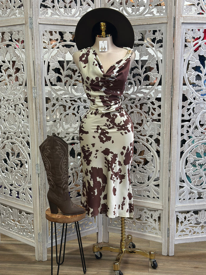 Cow Print Silky Dress-Not Stretchy, No Estira