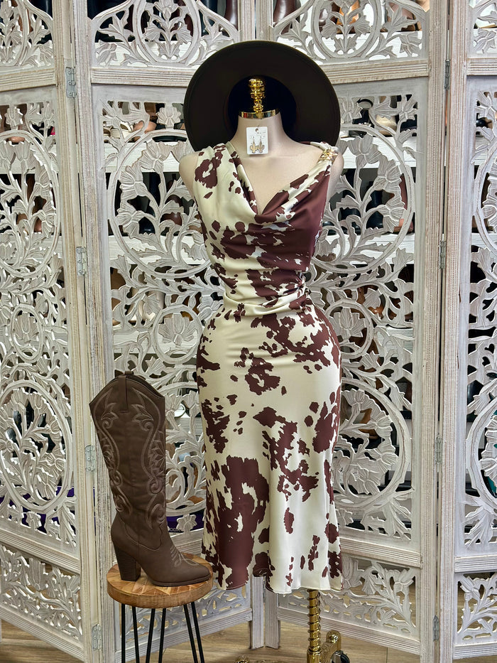 Cow Print Silky Dress-Not Stretchy, No Estira