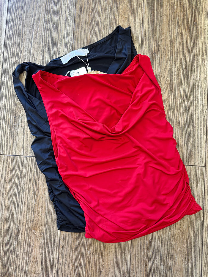 Cowl Neck Ruched Blouse- Estira, Stretchy