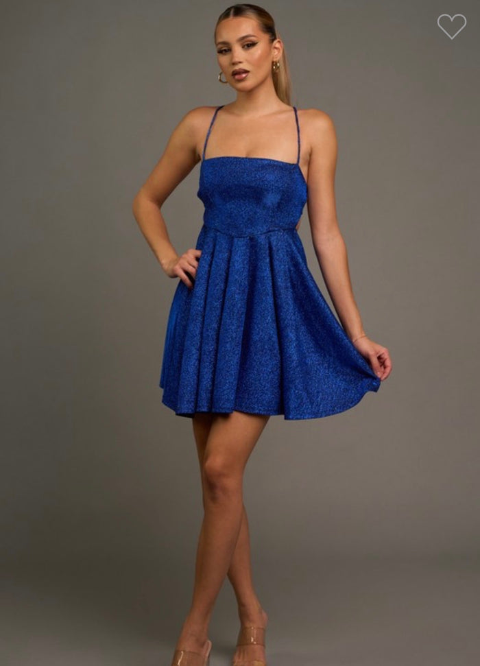 Cross Back Flowy Glitter Dress- Stretchy, Estira