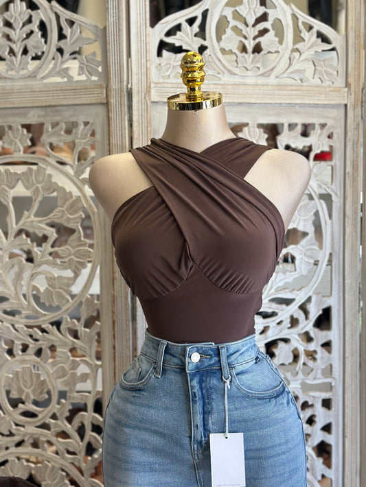 Cross front Solid Bodysuit - Estira, Stretchy