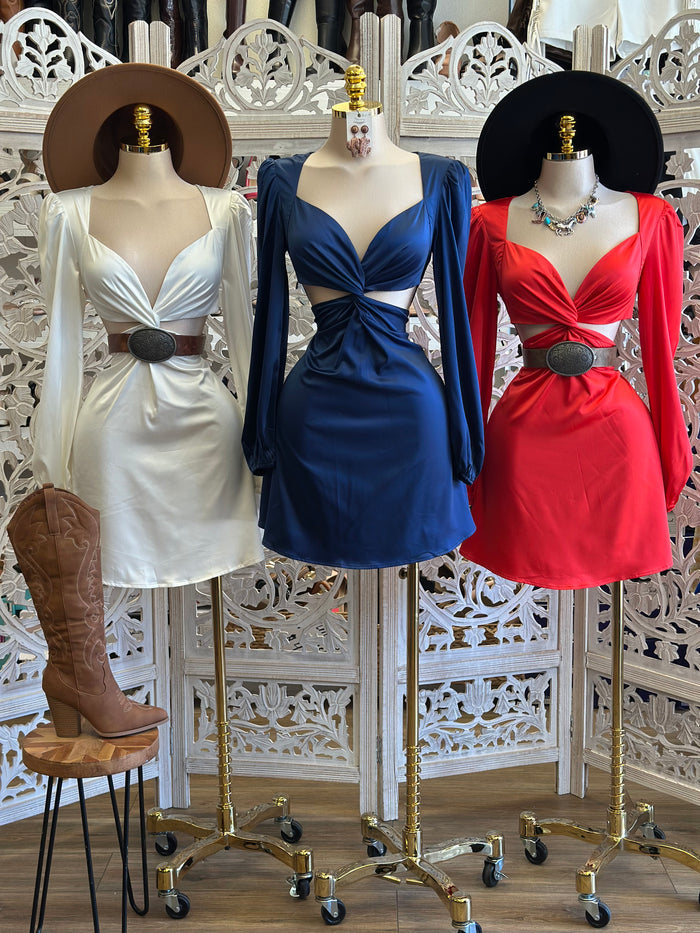 Cutout Satin Mini Dress- Slightly Stretchy, Estira Poco