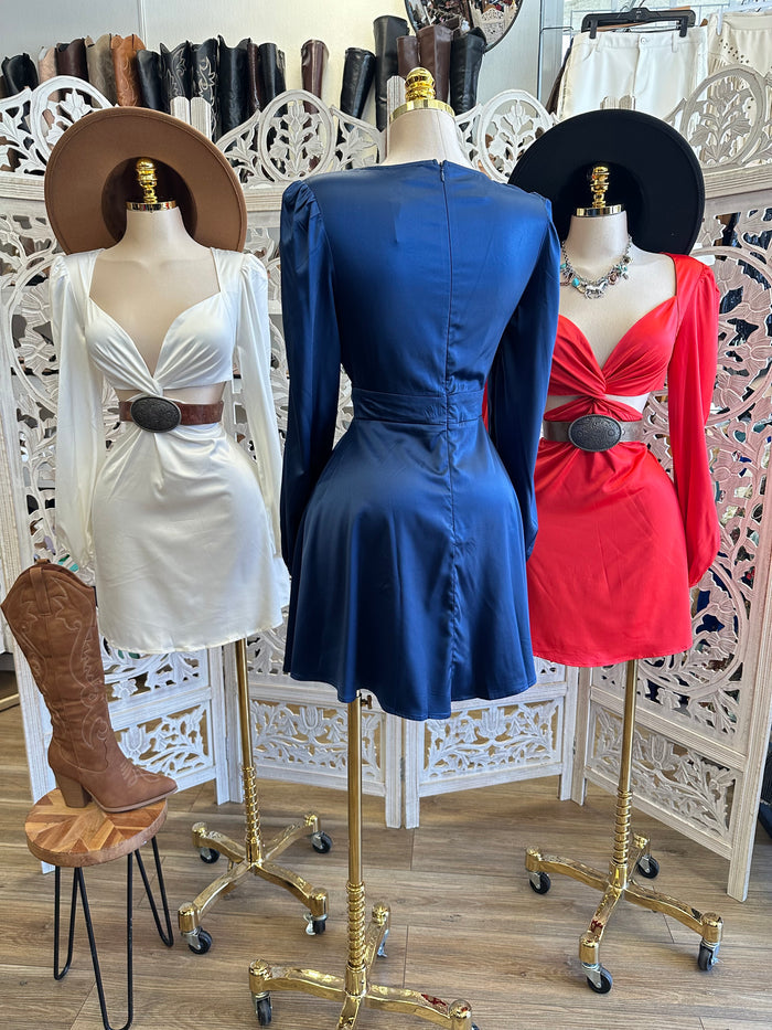 Cutout Satin Mini Dress- Slightly Stretchy, Estira Poco
