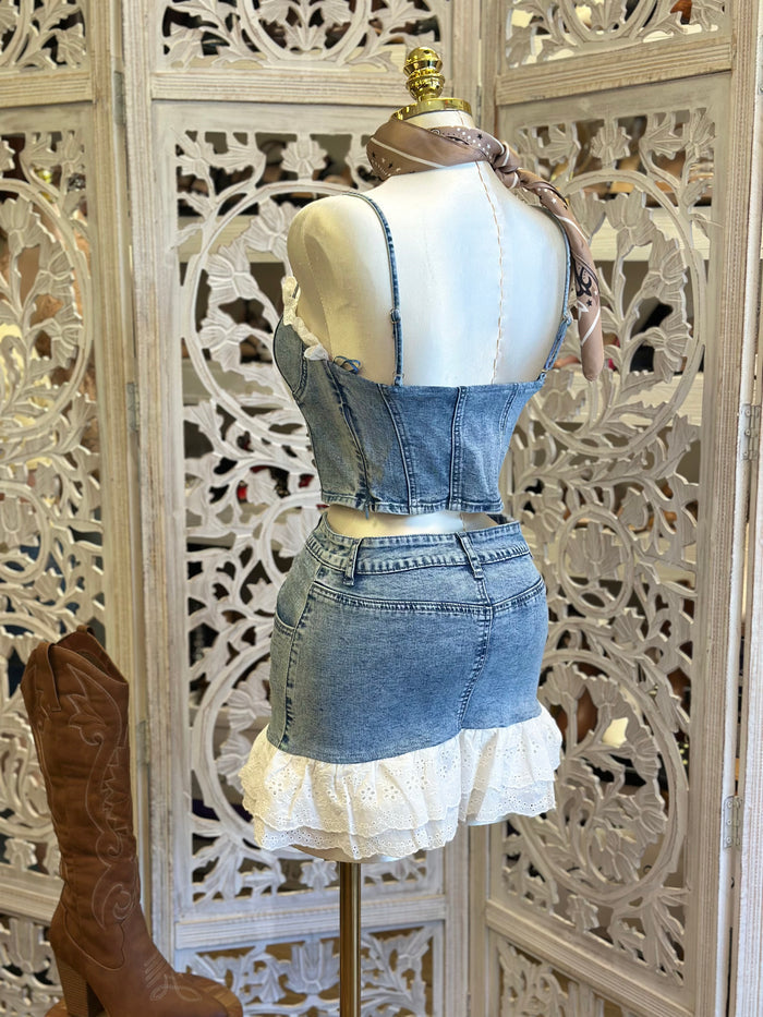 Cutsie Denim set- Estira, Stretchy