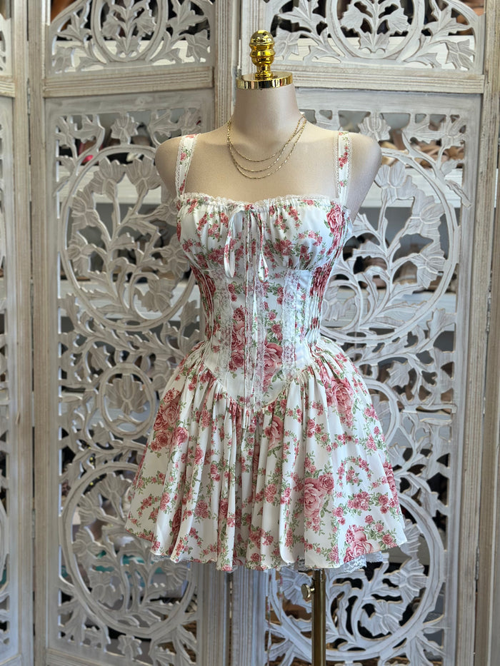 Dainty Corset Floral Lace Mini Dress - No Estira, Not Stretchy