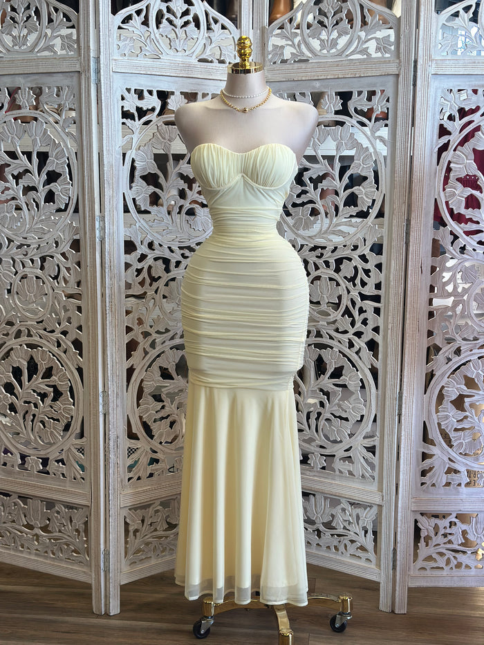 Daisy Yellow Mermaid Strapless Gown -Estira, Stretchy