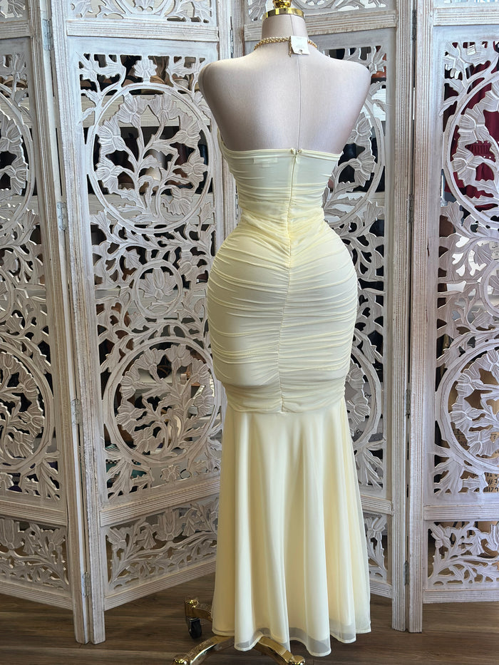 Daisy Yellow Mermaid Strapless Gown -Estira, Stretchy