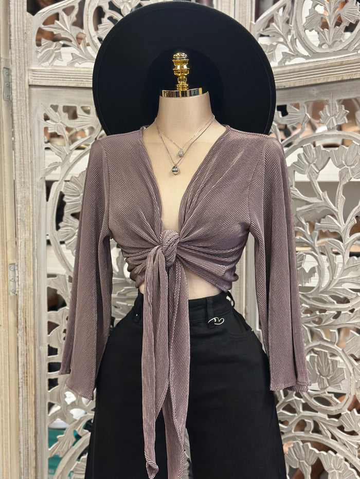 Dark Lavender  Pleated Knot Blouse- Estira, Stretchy