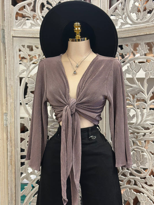 Dark Lavender  Pleated Knot Blouse- Estira, Stretchy