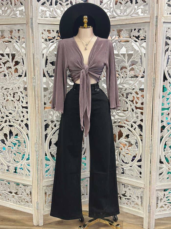 Dark Lavender  Pleated Knot Blouse- Estira, Stretchy