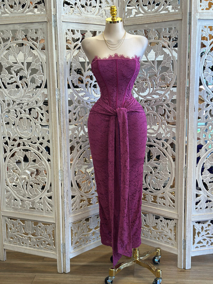 Deep Berry Lace Corset Dress- Stretchy ,Estira