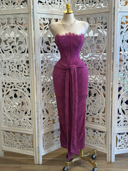 Deep Berry Lace Corset Dress- Stretchy ,Estira