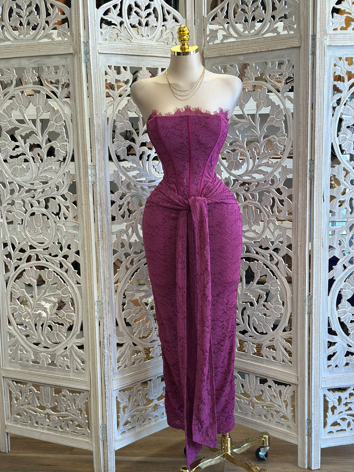 Deep Berry Lace Corset Dress- Stretchy ,Estira