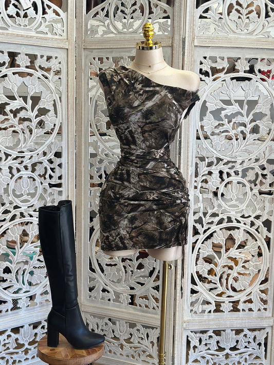 Deep Brush Pattern Asymmetrical Mini Dress- Stretchy,Estira mucho