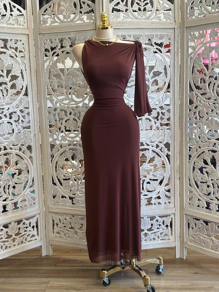 Deep Burgundy Sleek Asymmetrical Dress- Stretchy, Estira