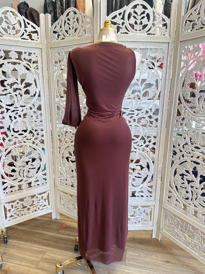 Deep Burgundy Sleek Asymmetrical Dress- Stretchy, Estira