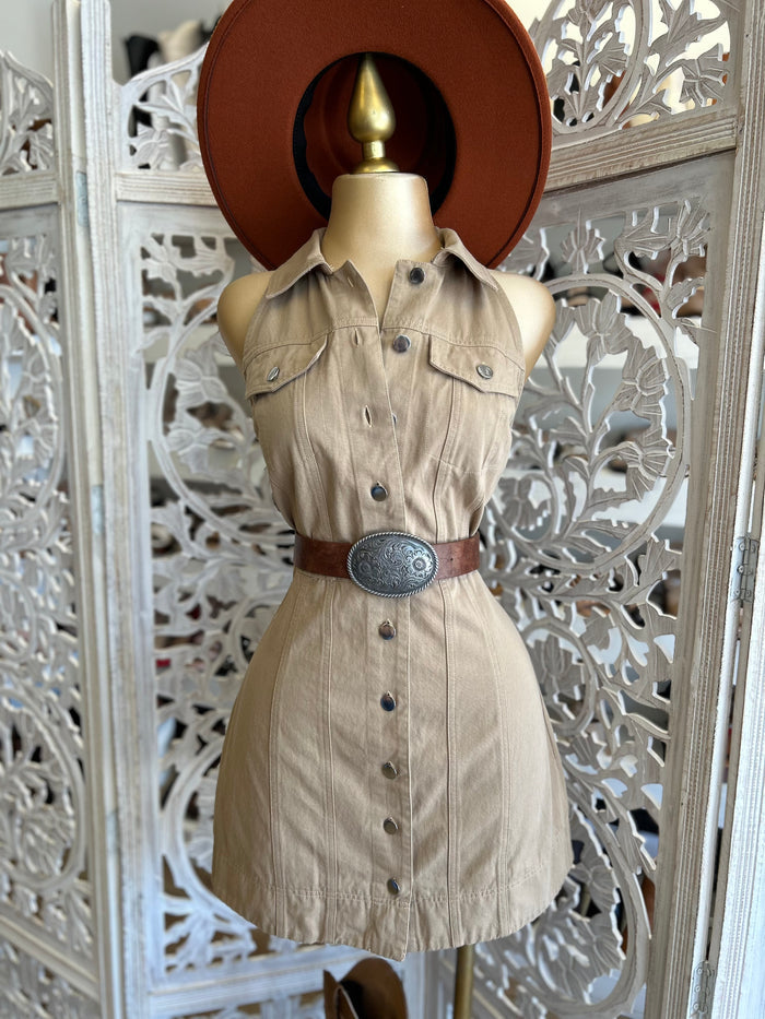 Denim Brown Mini Button Up Dress- Not Stretchy, No Estira