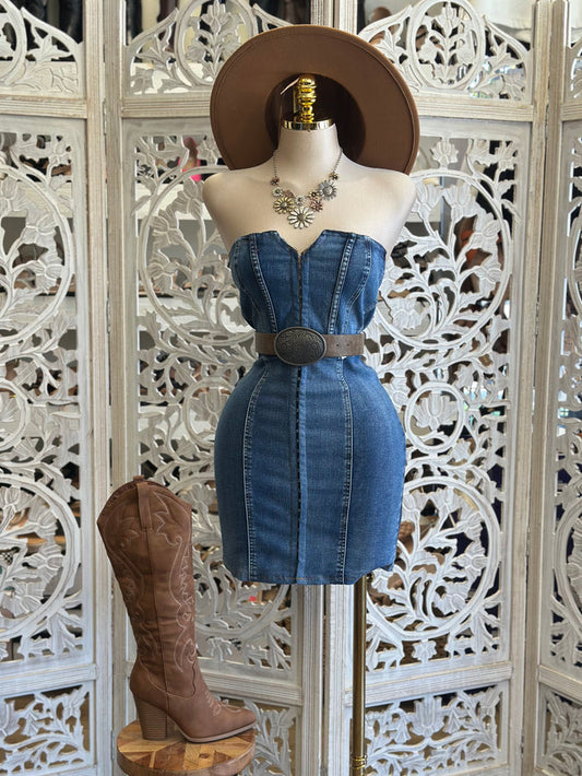 Denim Clipped Mini Dress- Stretchy
