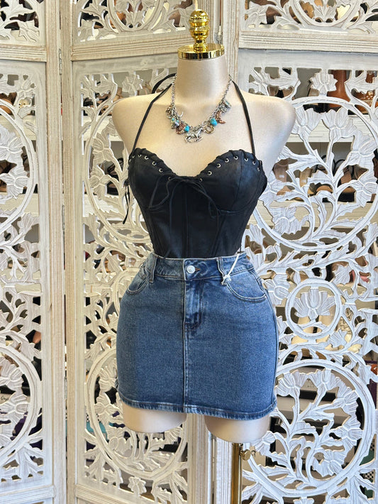 Denim Mini Skirt-  Stretchy ,  Estira