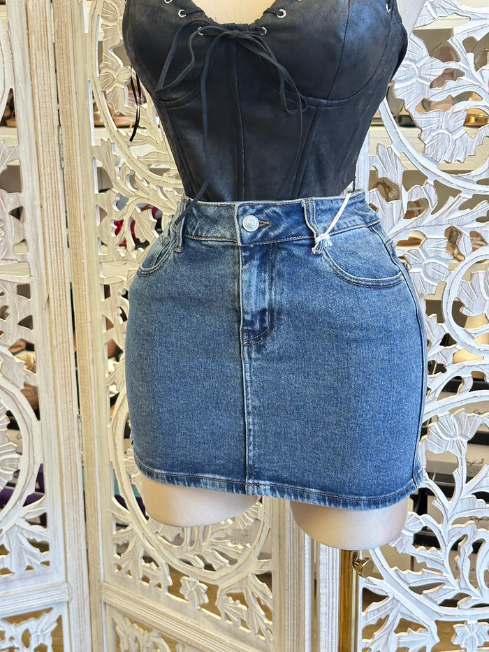 Denim Mini Skirt-  Stretchy ,  Estira