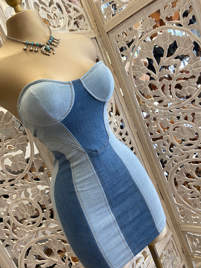 Denim Patchwork Mini Dress