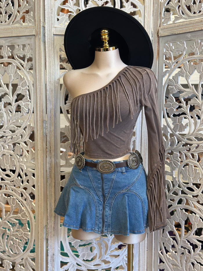 Denim Pleated Mini Skirt-No Estira, Not Stretchy
