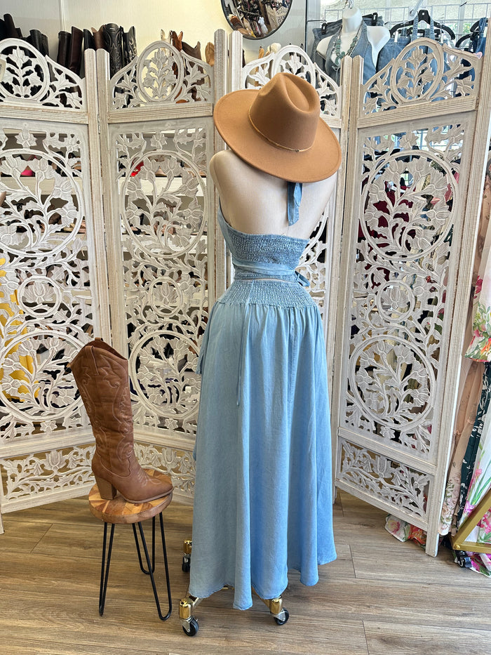 Denim Wrapped High Low Dress-Stretchy, Estira