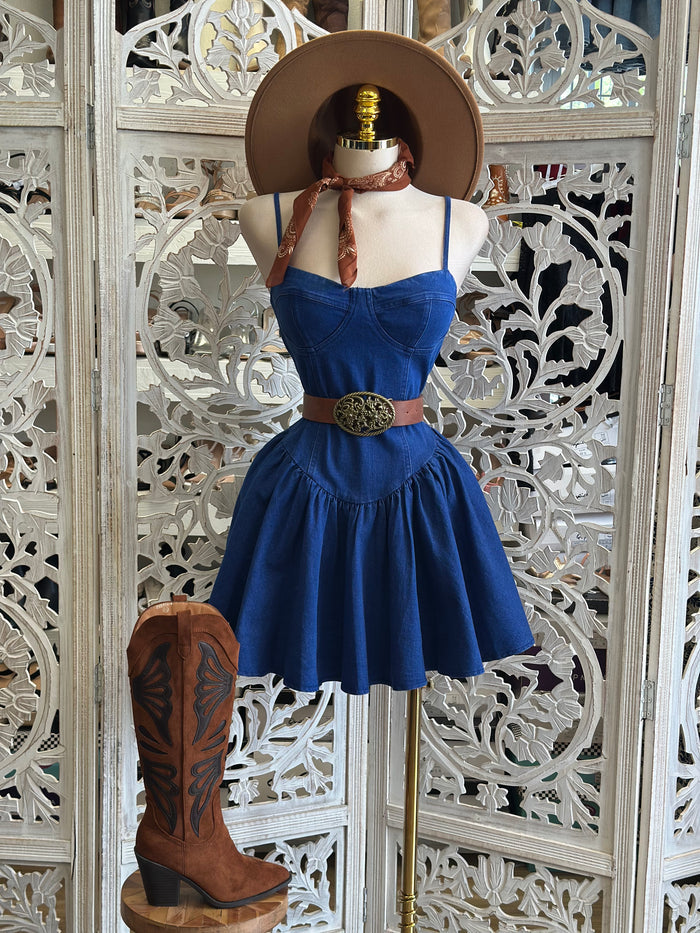 DenimCorset Puff Mini Dress- Stretchy, Estira