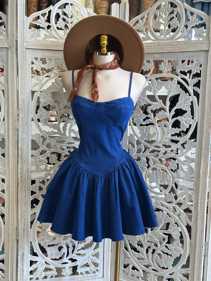 DenimCorset Puff Mini Dress- Stretchy, Estira