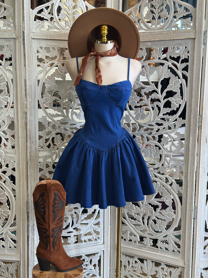 DenimCorset Puff Mini Dress- Stretchy, Estira