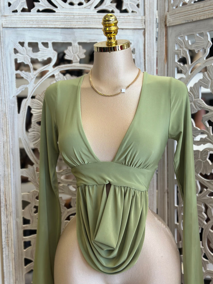 Draped Low Cut Blouse- Estira, Stretchy