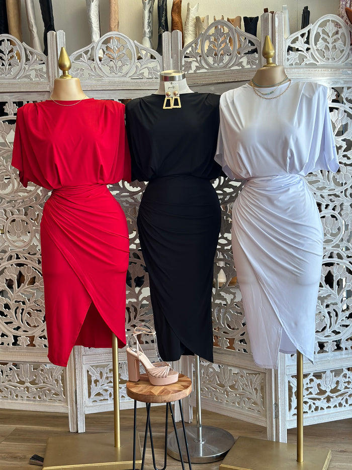 Draped Midi Dress- Stretchy