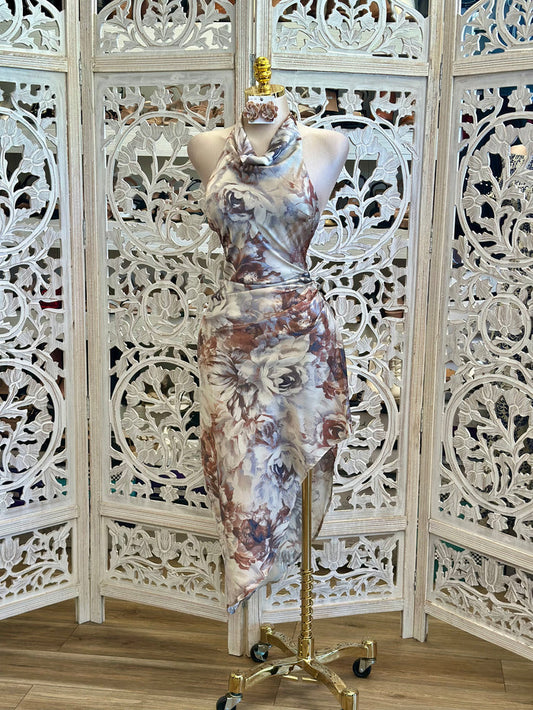 Draped Multi Floral Mini Dress - no Estira,  no Stretchy