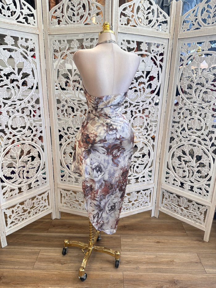 Draped Multi Floral Mini Dress - no Estira,  no Stretchy