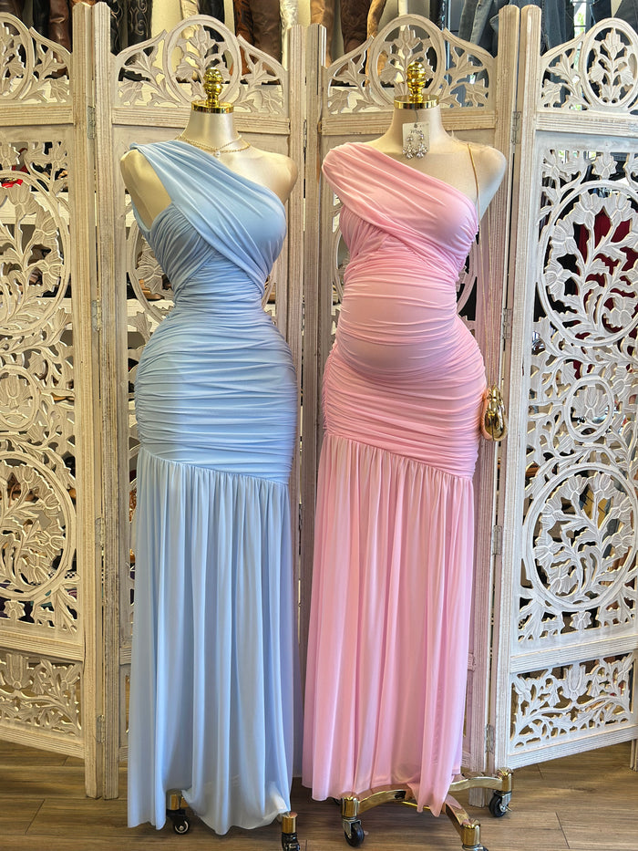 Draped One Sleeve  Dress- Estira, Stretchy