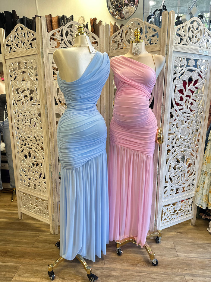 Draped One Sleeve  Dress- Estira, Stretchy