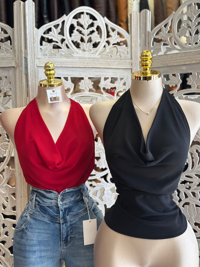 Draped Open Back Top- Estira, Stretchy